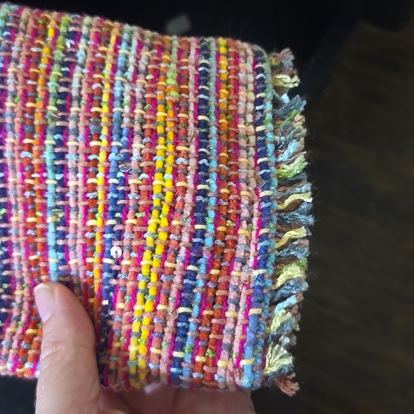 ANAGE Tweed Jacket Colorful Fringed Trim Embellished Blazer Ladies S - Picture 6 of 7